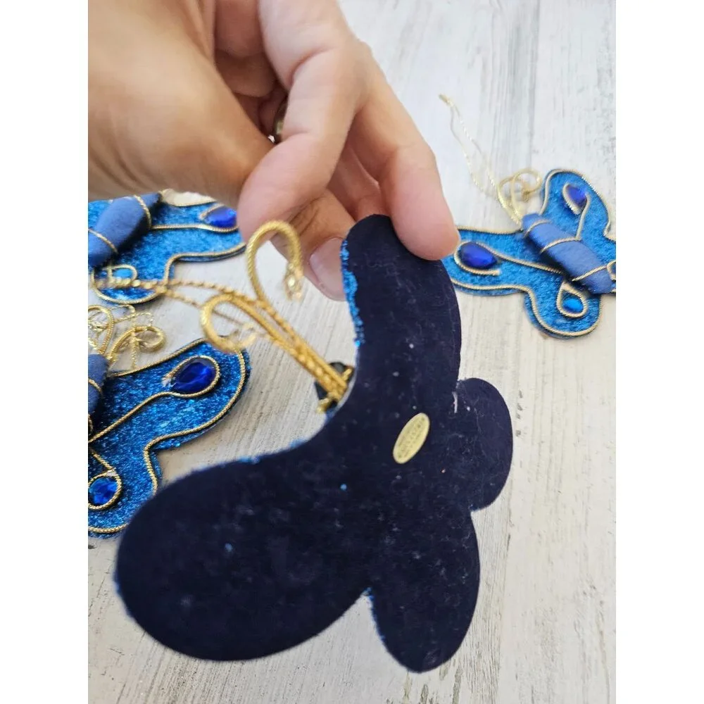 Vintage silvestri blue‎ sparkle butterfly ornament gold Xmas tree unique